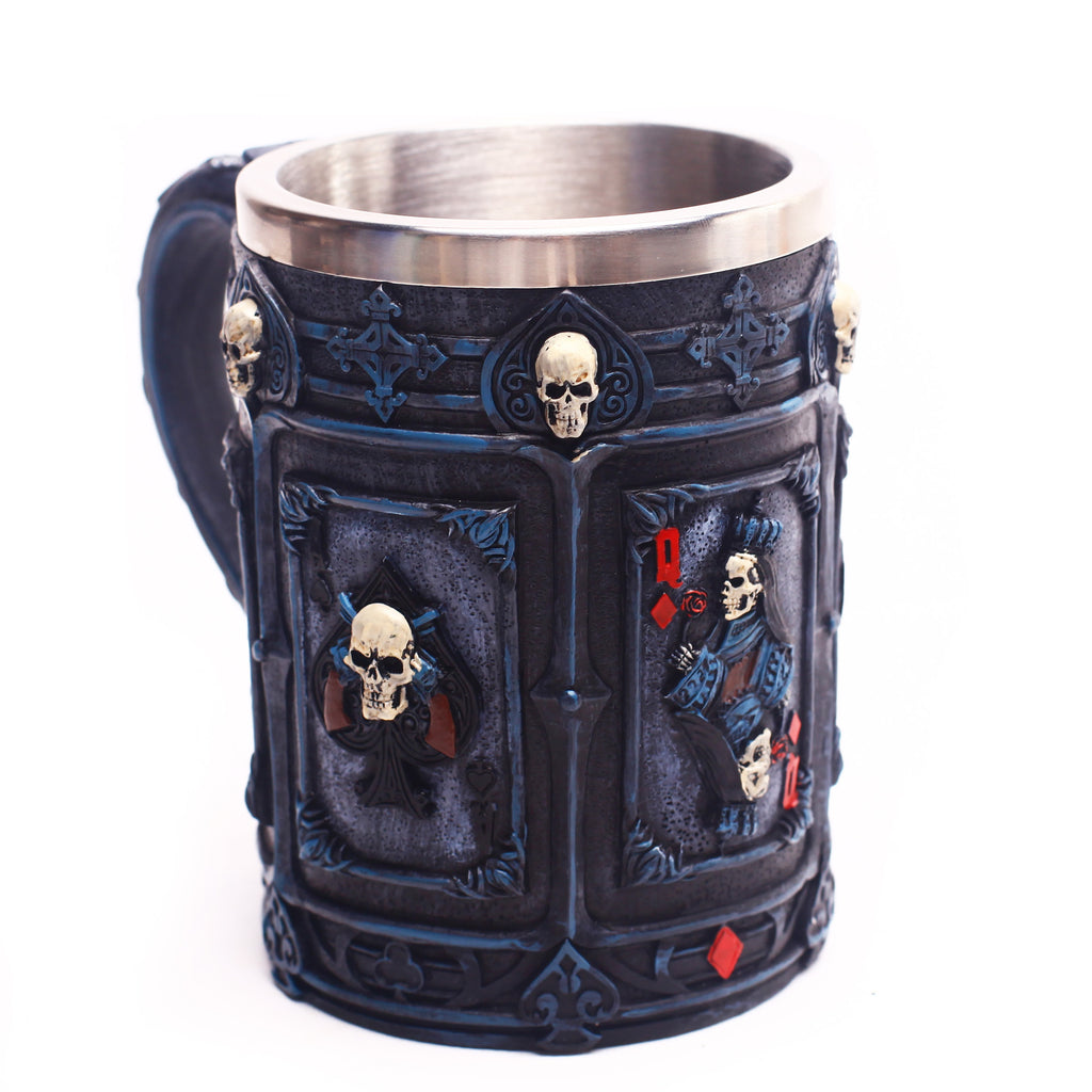 304 Oz Stainless Steel Mug Halloween Poker Skull Resin Mug Big Water Glass Medieval Beer Mug