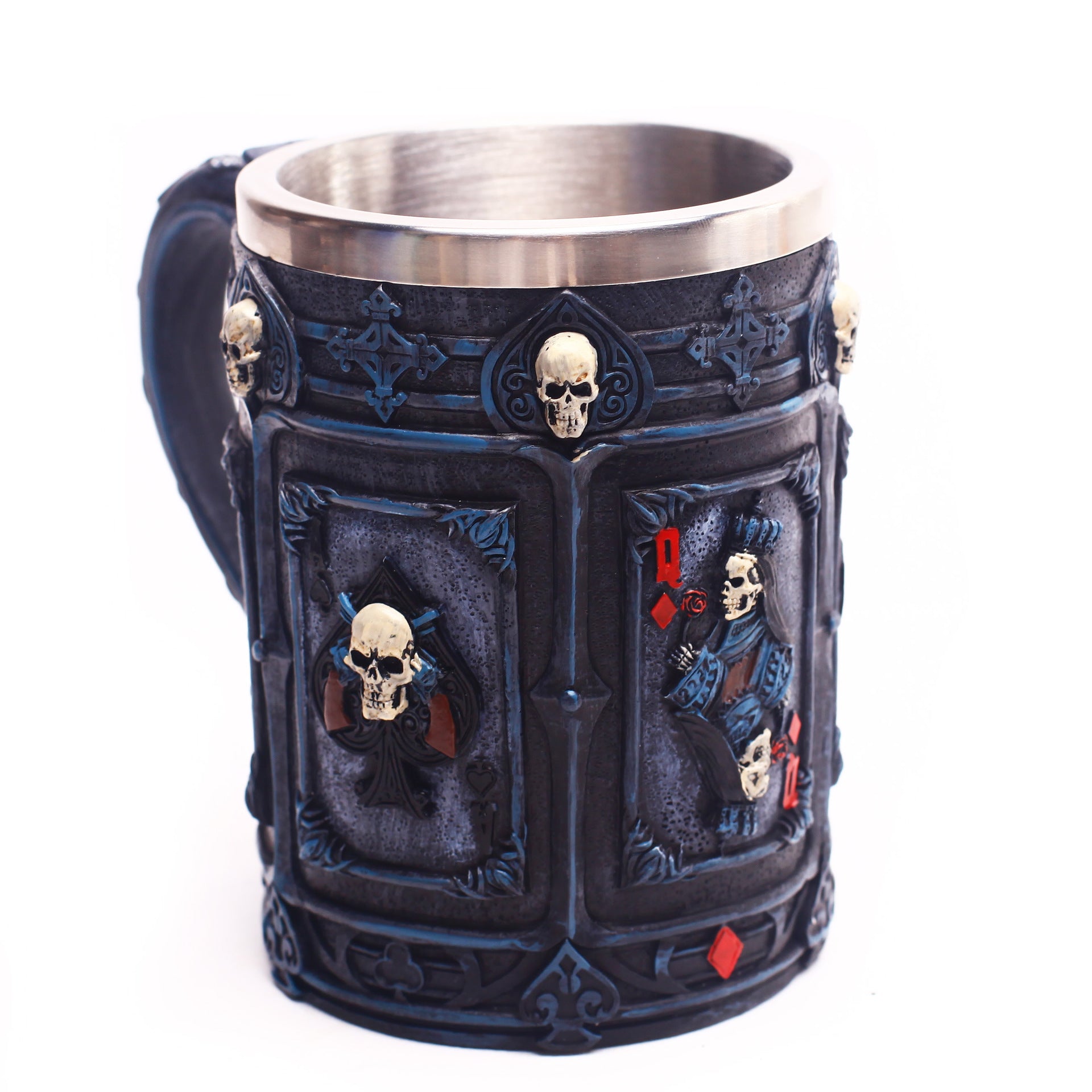 304 Oz Stainless Steel Mug Halloween Poker Skull Resin Mug Big Water Glass Medieval Beer Mug