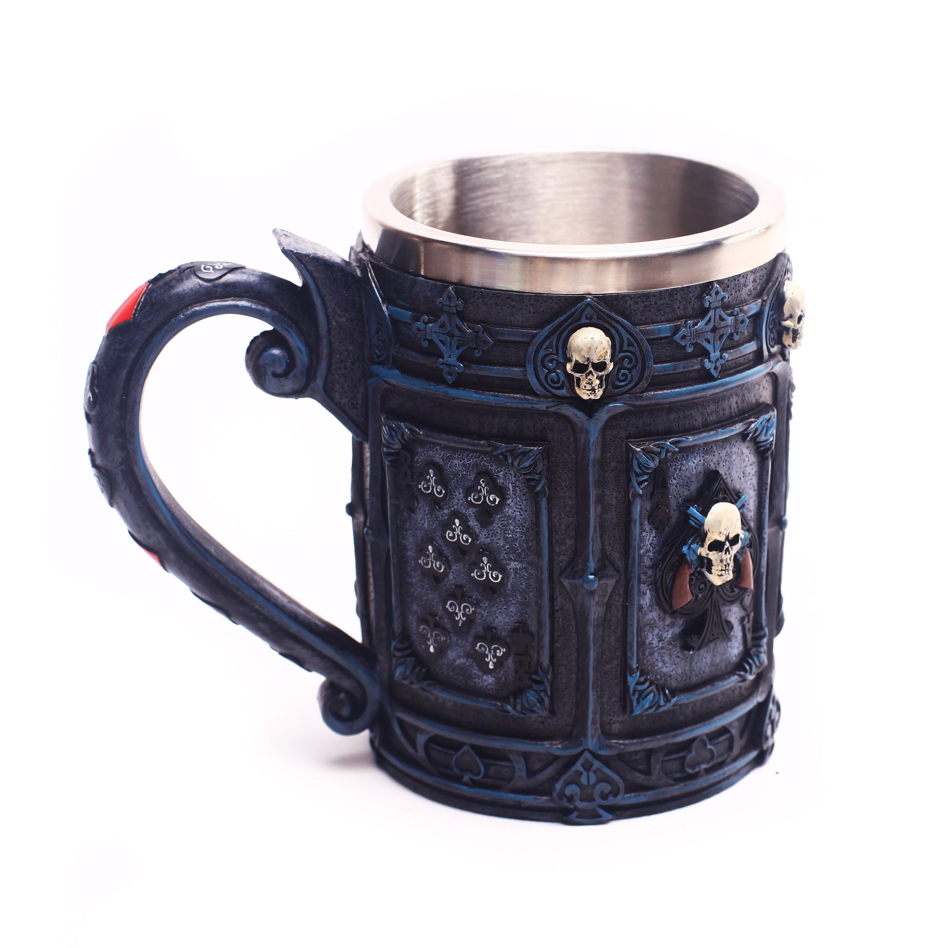 304 Oz Stainless Steel Mug Halloween Poker Skull Resin Mug Big Water Glass Medieval Beer Mug